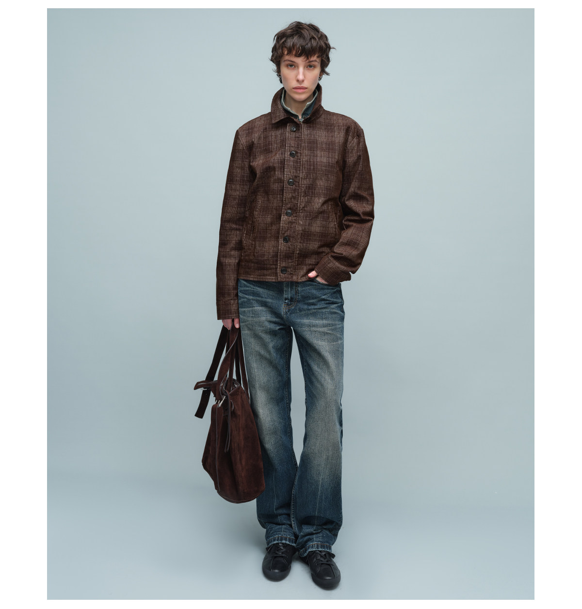 Slight Vogue Brown Plaid Corduroy Harrington Jacket