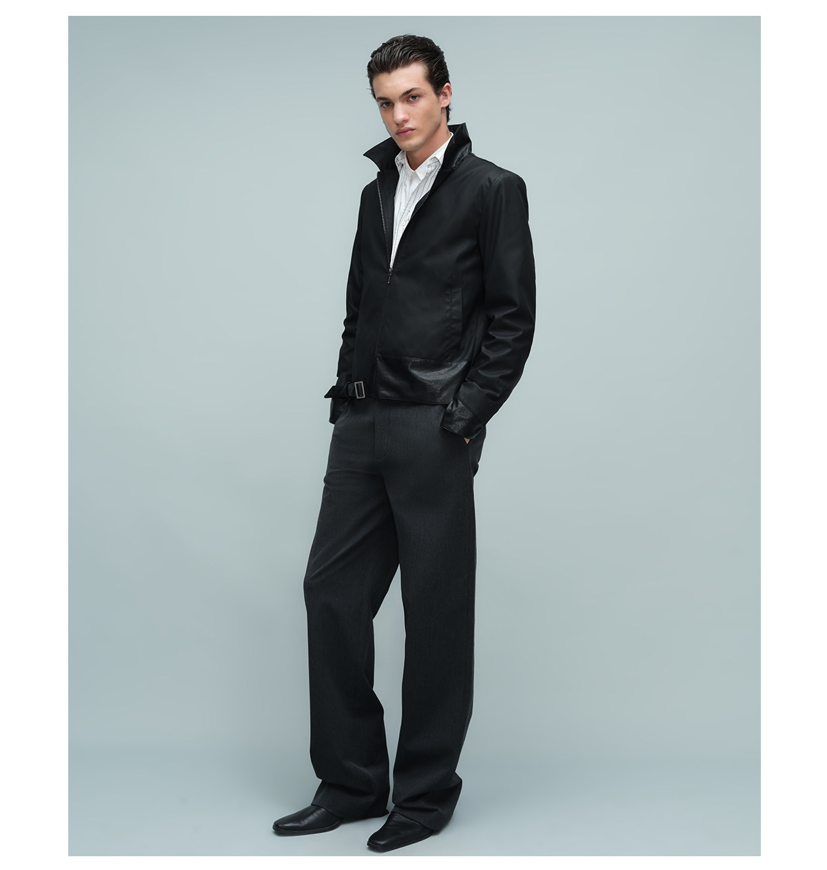 Slight Vogue Loose Waxed-Finish Leather-Trimmed Jacket