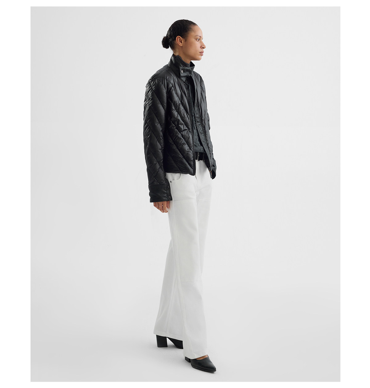 Slight Vogue 95g Leather-Paneled Quilted Down Jacket