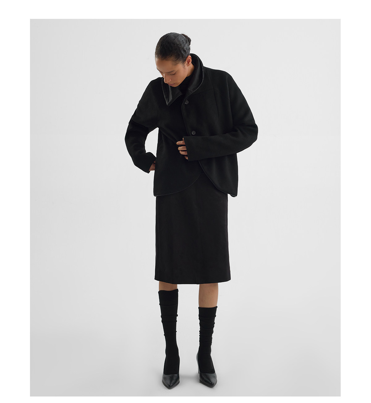 Slight Vogue Leather-Trim Wool Cocoon Jacket