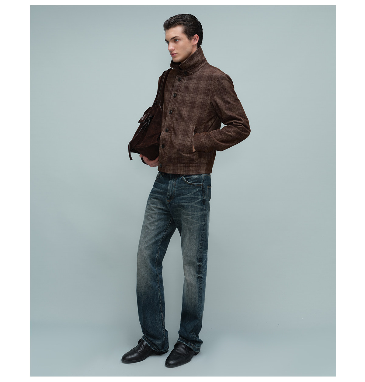Slight Vogue Brown Plaid Corduroy Harrington Jacket