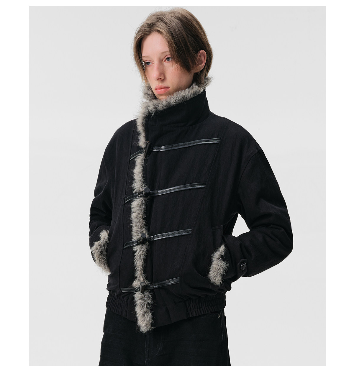 Slight Vogue Brown Horn-Button Padded Coat