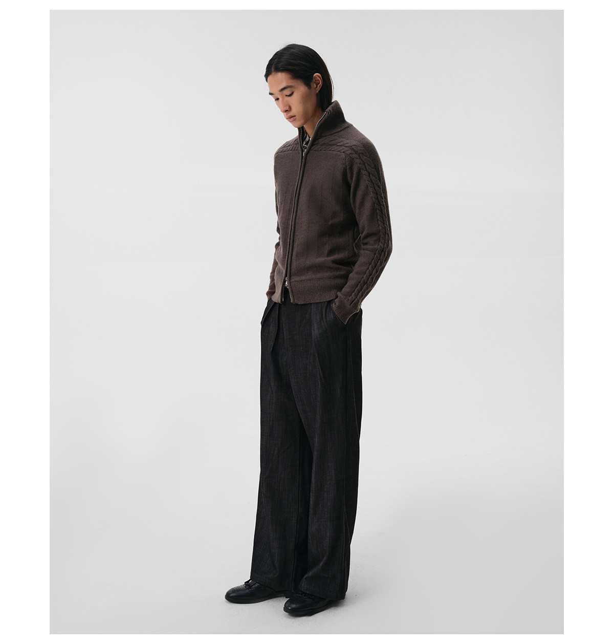 Slight Vogue Cable-Knit Stand Collar Cardigan