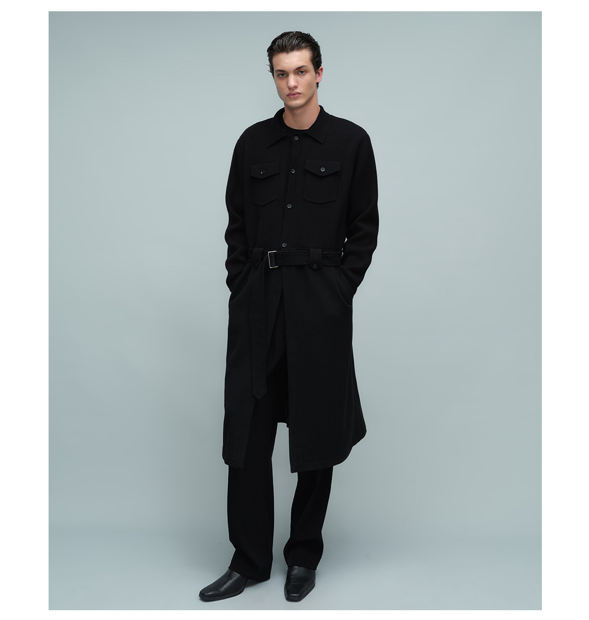 Slight Vogue Black Drop-Shoulder Long Coat