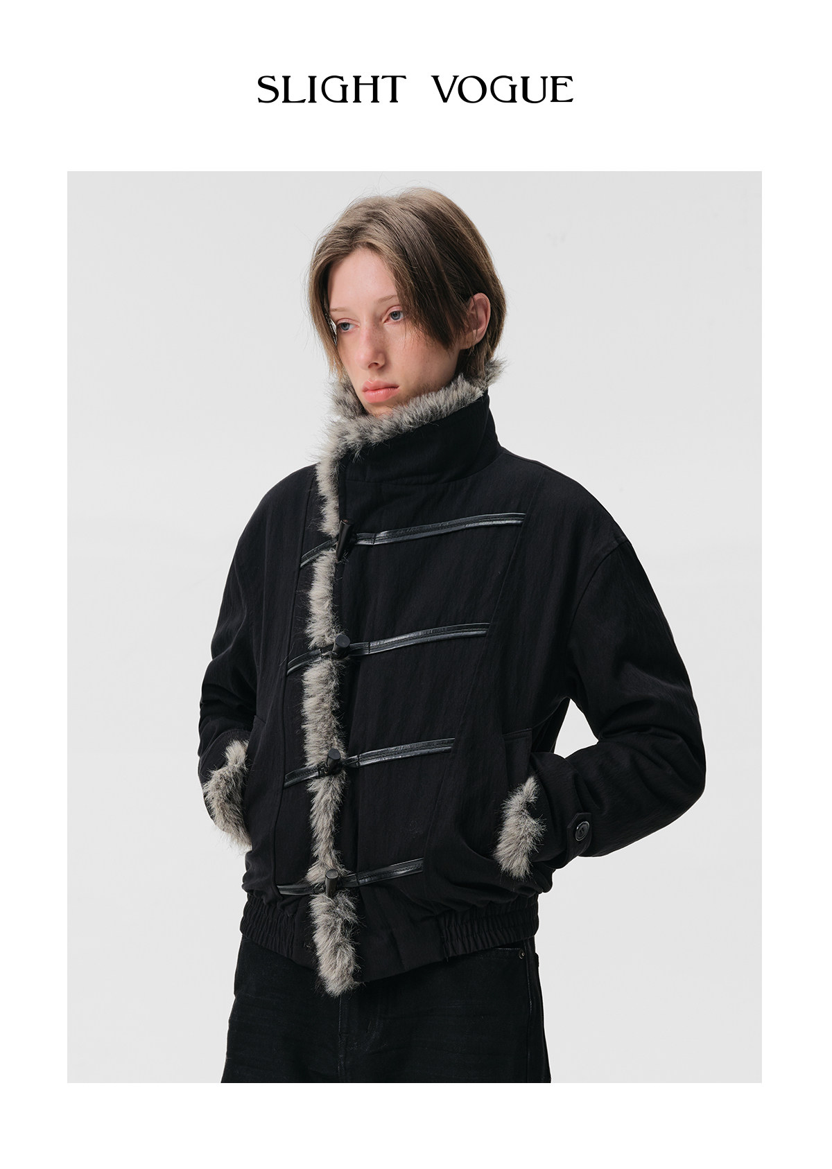Slight Vogue Brown Horn-Button Padded Coat