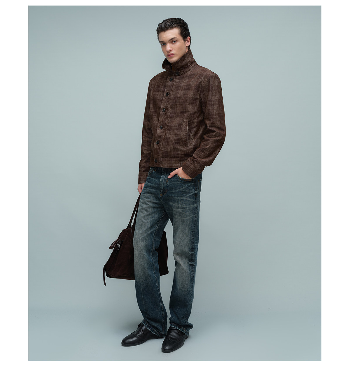 Slight Vogue Brown Plaid Corduroy Harrington Jacket