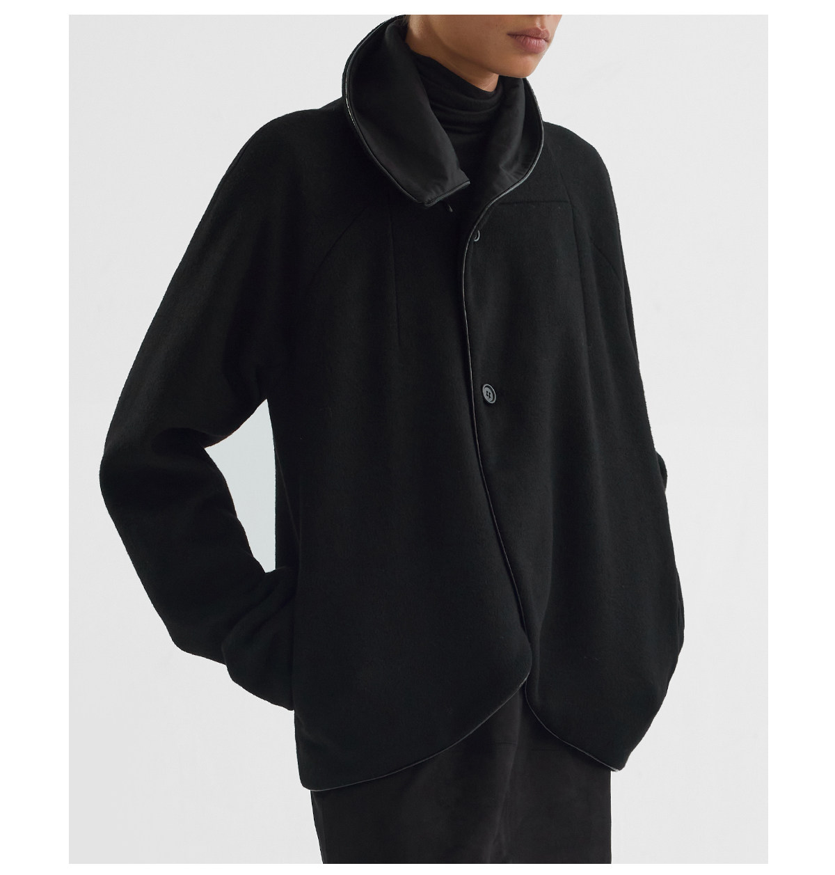 Slight Vogue Leather-Trim Wool Cocoon Jacket