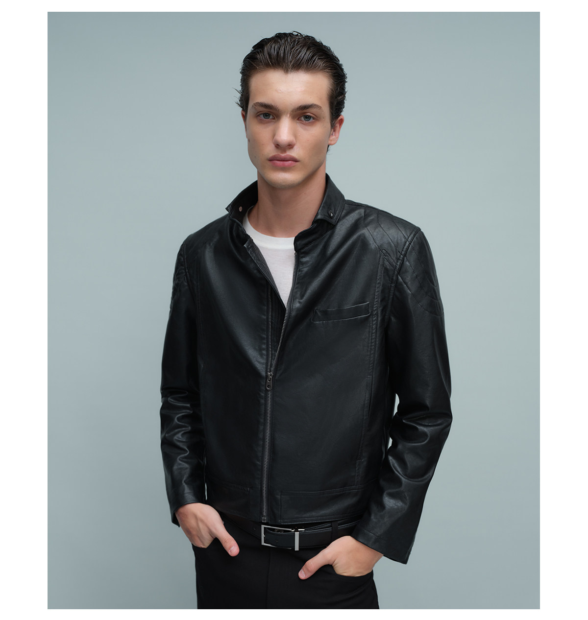 Slight Vogue Quilted Fold-Over Collar Moto Jacket