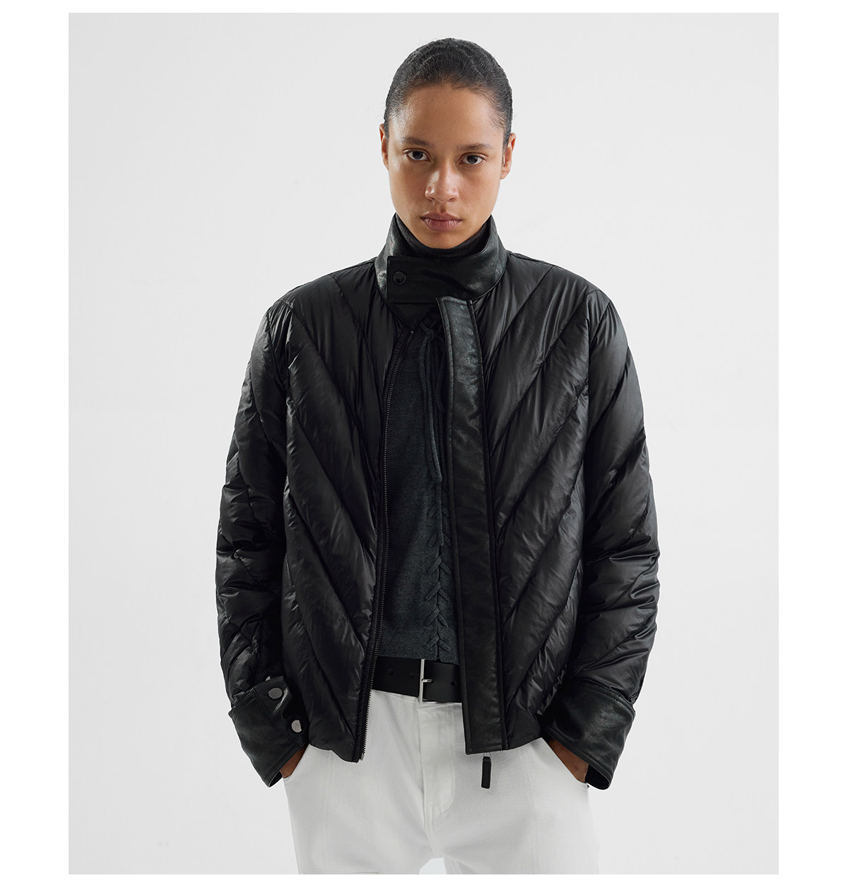 Slight Vogue 95g Leather-Paneled Quilted Down Jacket