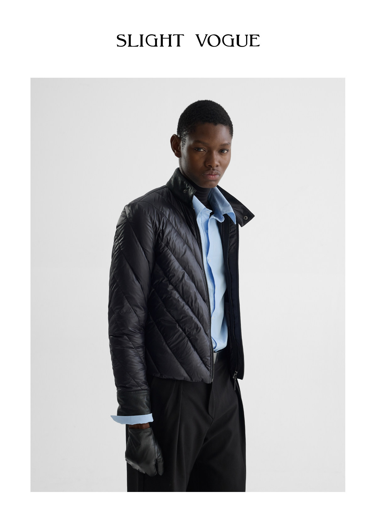 Slight Vogue 95g Leather-Paneled Quilted Down Jacket