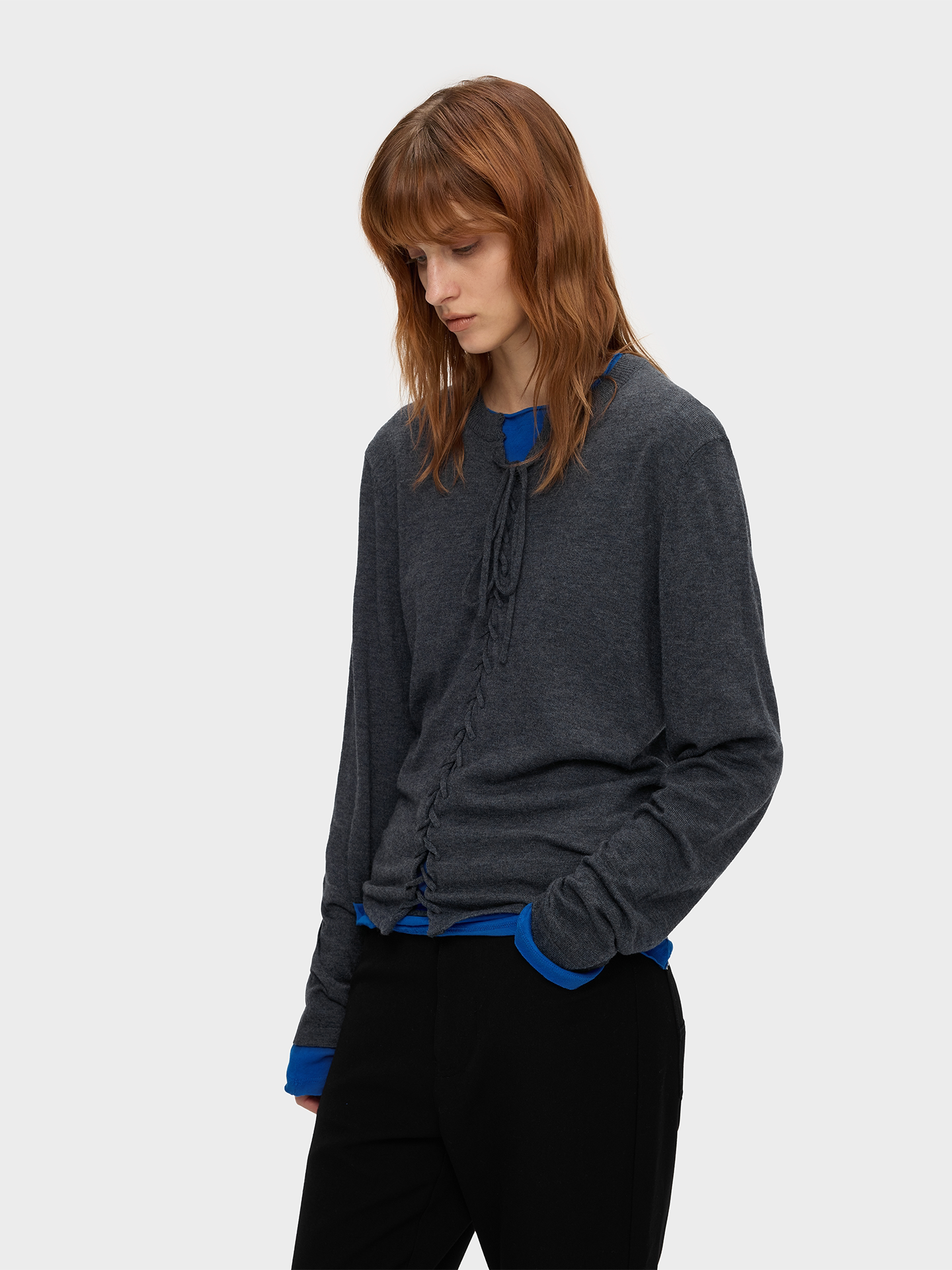 Slight Vogue Wool Braided Tie-Front Knit T-Shirt