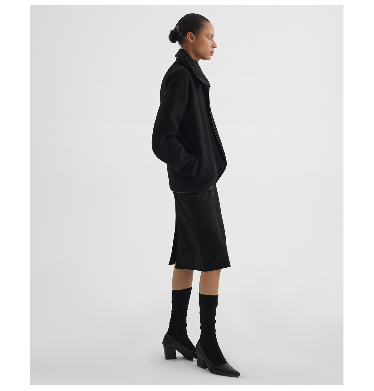 Slight Vogue Leather-Trim Wool Cocoon Jacket