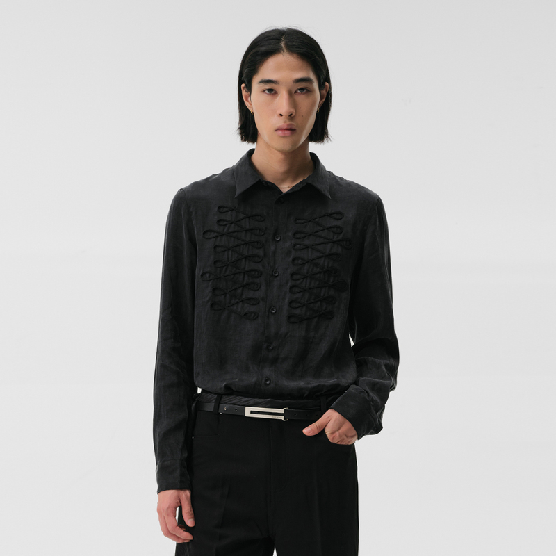 Slight Vogue|Napoleon Pointed Collar Light Palace-Style Rope Embroidery Dragon Skin-Friendly Long-Sleeve Shirt Slight Vogue|Napoleon Pointed Collar Light Palace-Style Rope Embroidery Dragon Skin-Friendly Long-Sleeve Shirt
