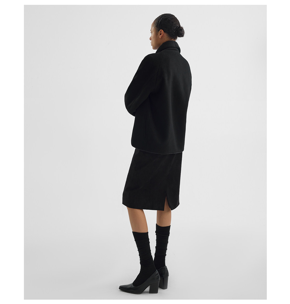 Slight Vogue Leather-Trim Wool Cocoon Jacket