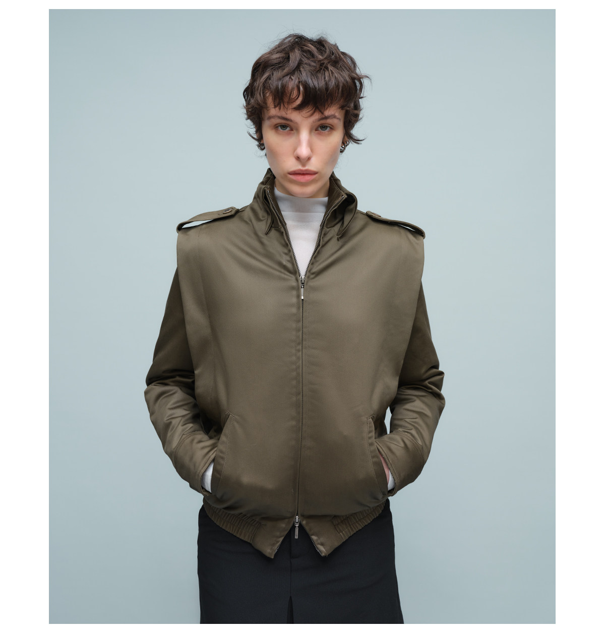 Slight Vogue Satin-Feel Epaulet Padded Jacket