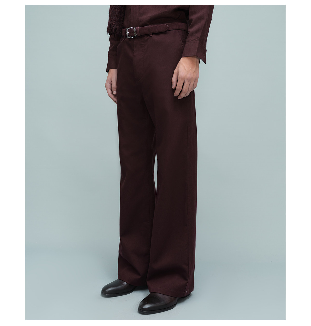 Slight Vogue Burgundy Red Slim-Fit Micro Flare Trousers