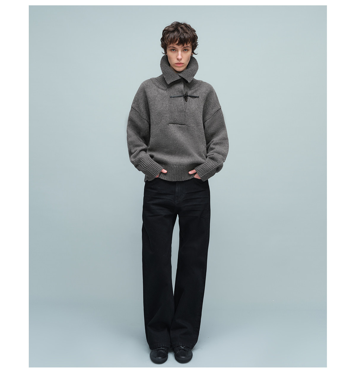 Slight Vogue Sandstone Frog-Button Half-Placket Sweater