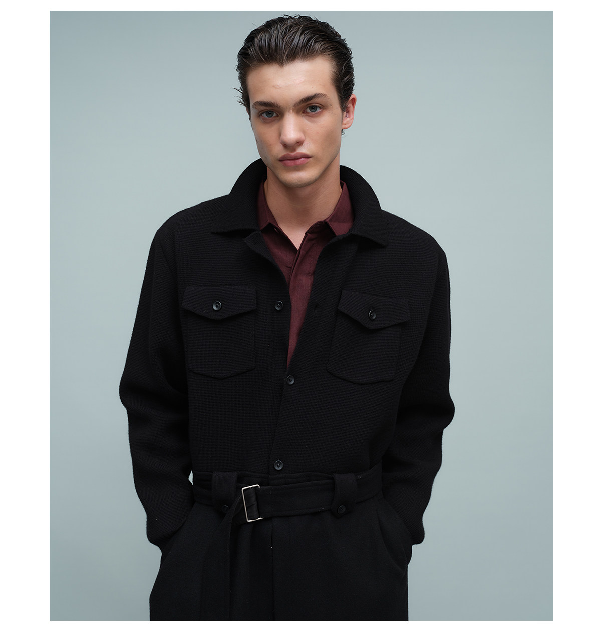 Slight Vogue Black Drop-Shoulder Long Coat