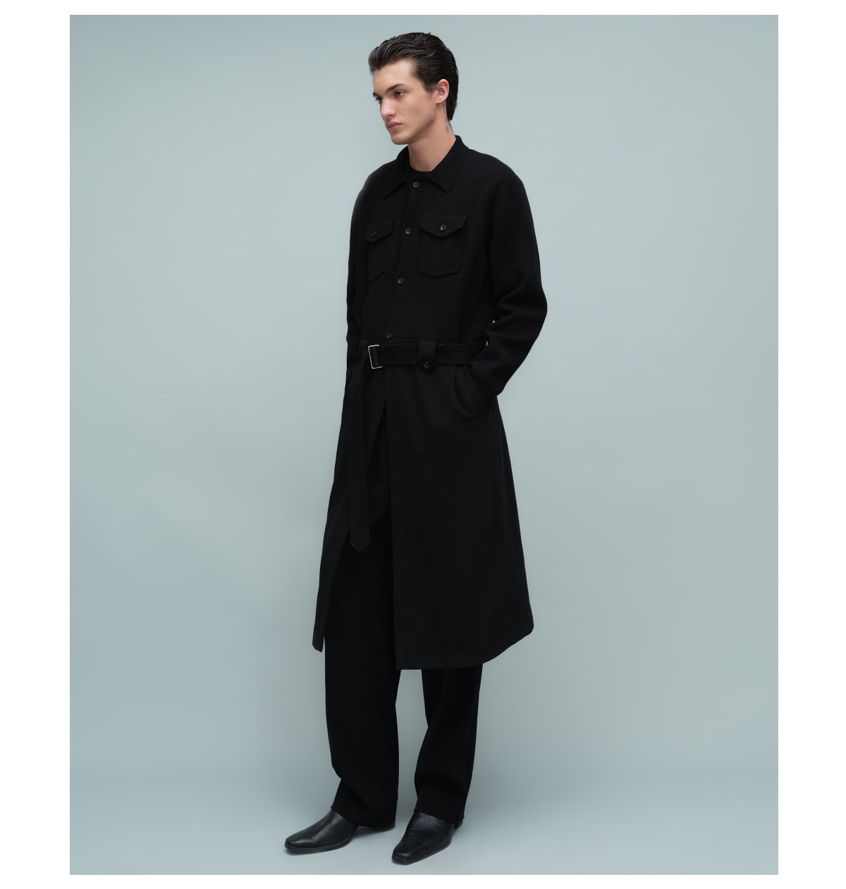 Slight Vogue Black Drop-Shoulder Long Coat