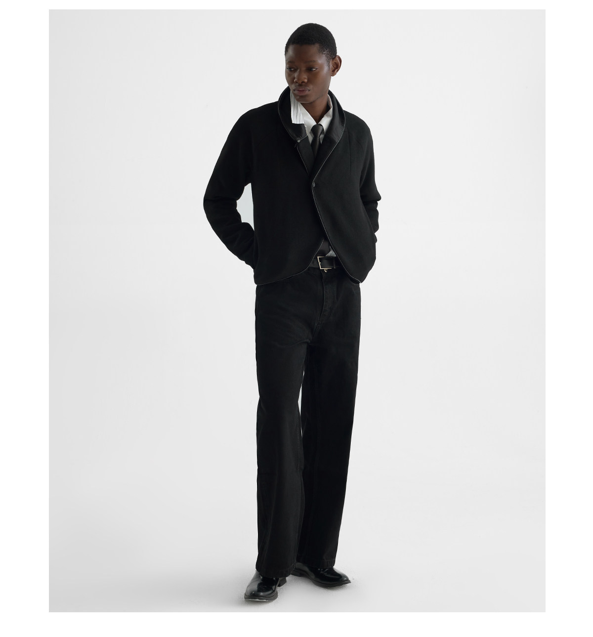 Slight Vogue Leather-Trim Wool Cocoon Jacket