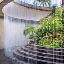 Outdoor wired water curtain fiber optic high-altitude water feature artificial waterfall diversion CNC water curtain wall flowing water landscape Shandong