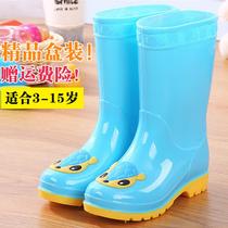 High-top childrens rain boots boys girls big children childrens non-slip water shoes waterproof rain boots velvet soft-soled long-tube rubber shoes