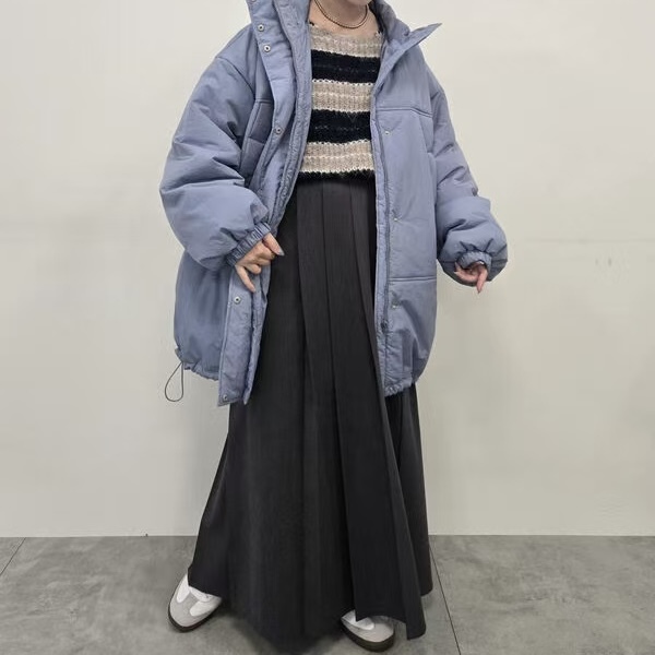 Japanese Style Pleated Midi Skirt, High-Waisted, Elegant Long Skirt Wx3, Waist 66-96, Hips 174, Length 90