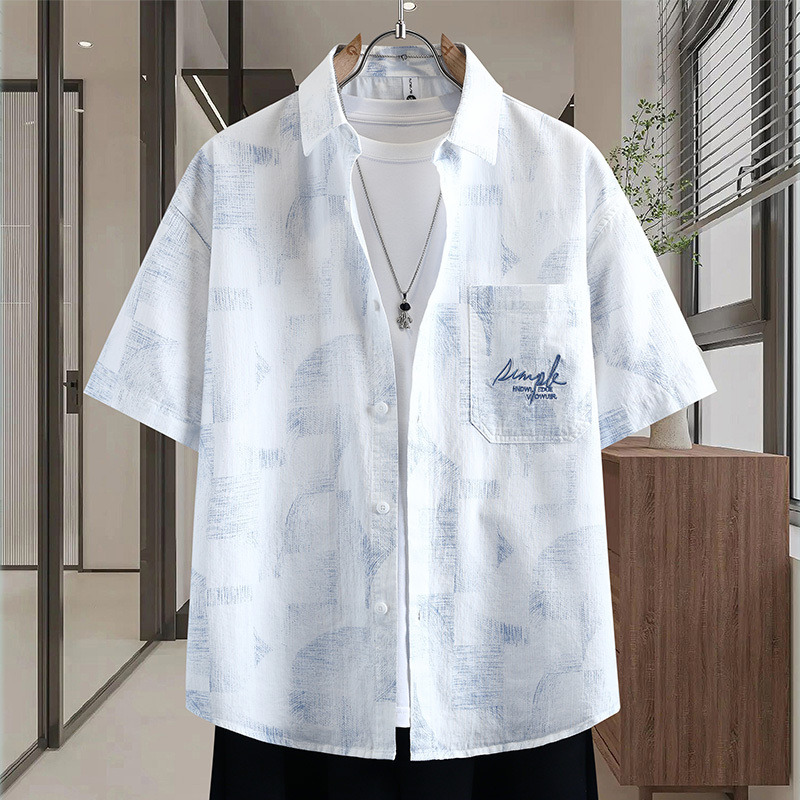 Pure Cotton Lapel Short-Sleeved Shirt for Men, Loose Tie-Dye Cardigan, Versatile, Trendy, Youth Men's Shirt Jacket Pure Cotton Lapel Short-Sleeved Shirt for Men, Loose Tie-Dye Cardigan, Versatile, Trendy, Youth Men's Shirt Jacket