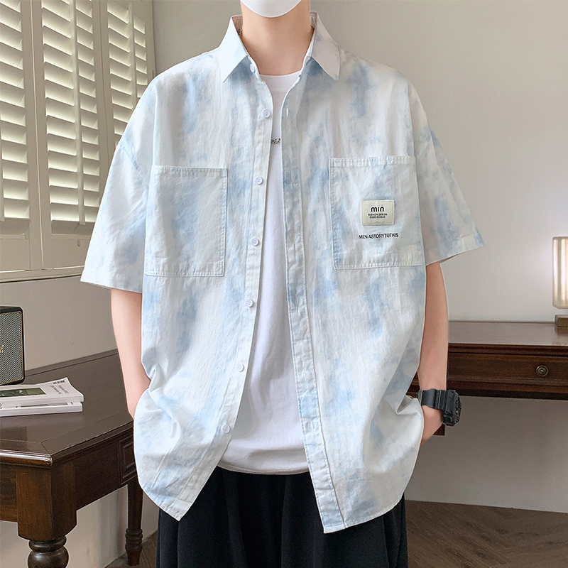 Pure Cotton Tie-Dye Short-Sleeved Shirt for Men, Summer Thin Loose-Fitting Collared Shirt, Stylish and Versatile Shirt Jacket for Teenagers Pure Cotton Tie-Dye Short-Sleeved Shirt for Men, Summer Thin Loose-Fitting Collared Shirt, Stylish and Versatile Shirt Jacket for Teenagers