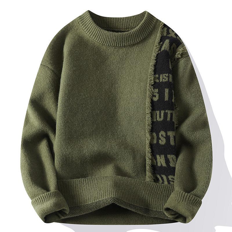 Teenagers' Round-Neck Sweater for Men, Korean Style Trendy Student Stylish Knitwear, Autumn and Winter Fashion Pullover Knitted Base Shirt