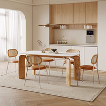 French log cream Internet celebrity elephant leg dining table home small apartment table rectangular solid wood dining table combination