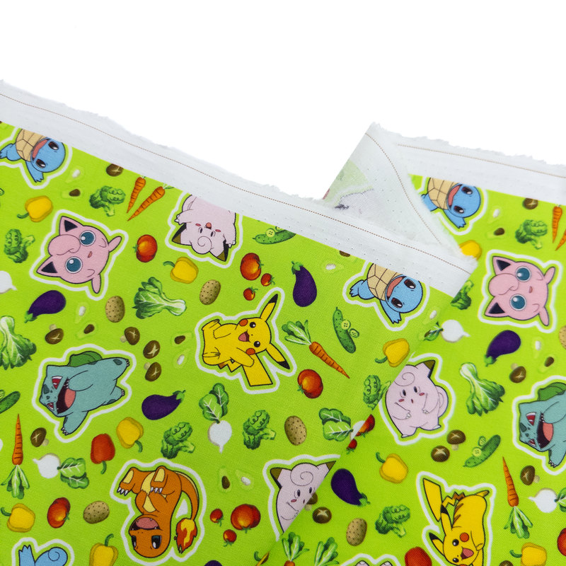 Korean Imported Fabric 20 Count Pure Cotton Pokémon Green Background Vegetable Baby Cartoon Fabric 45*110cm Korean Imported Fabric 20 Count Pure Cotton Pokémon Green Background Vegetable Baby Cartoon Fabric 45*110cm