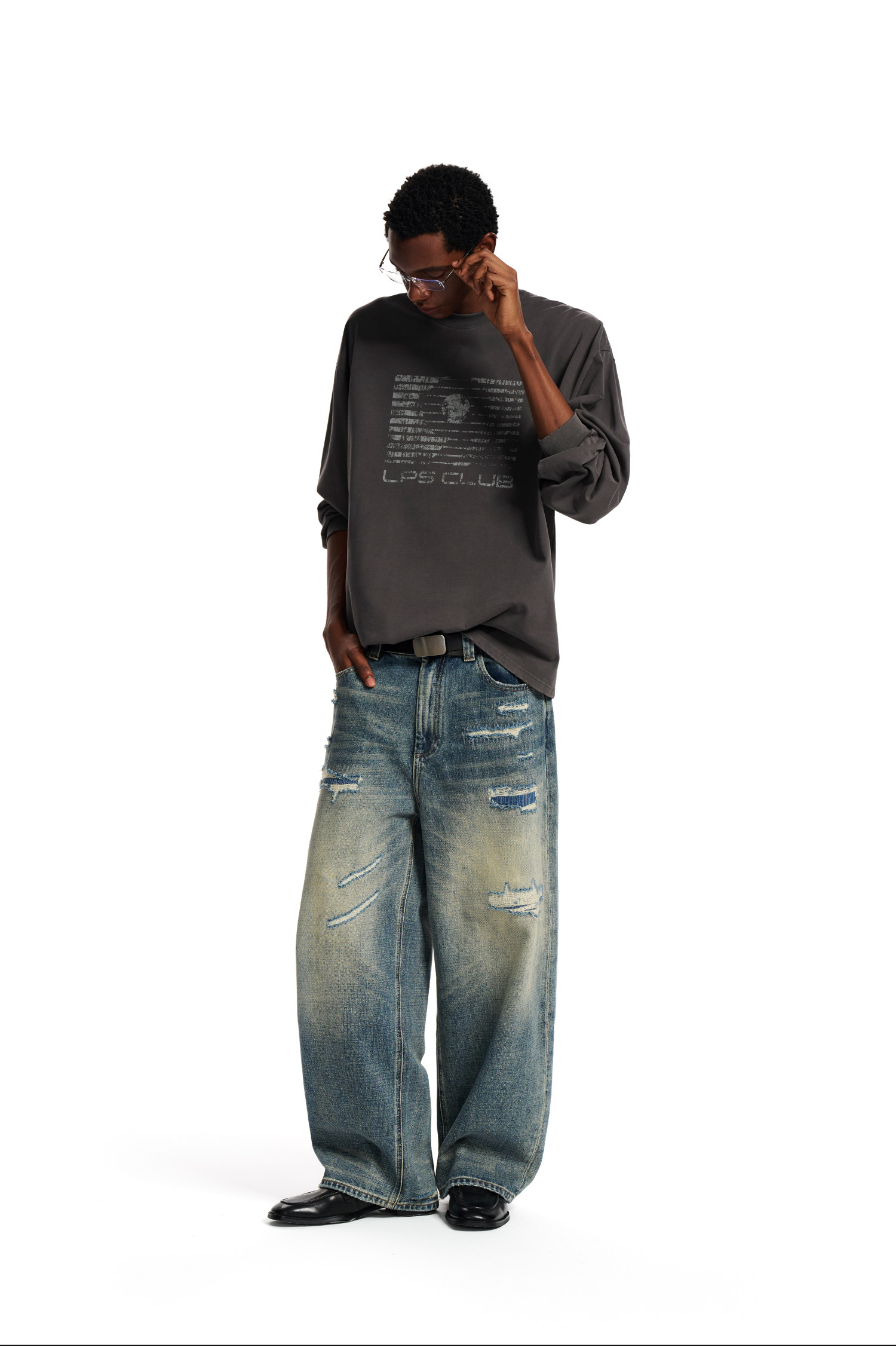 Loopsoon Gradient Washed Graphic Long-Sleeve Tee