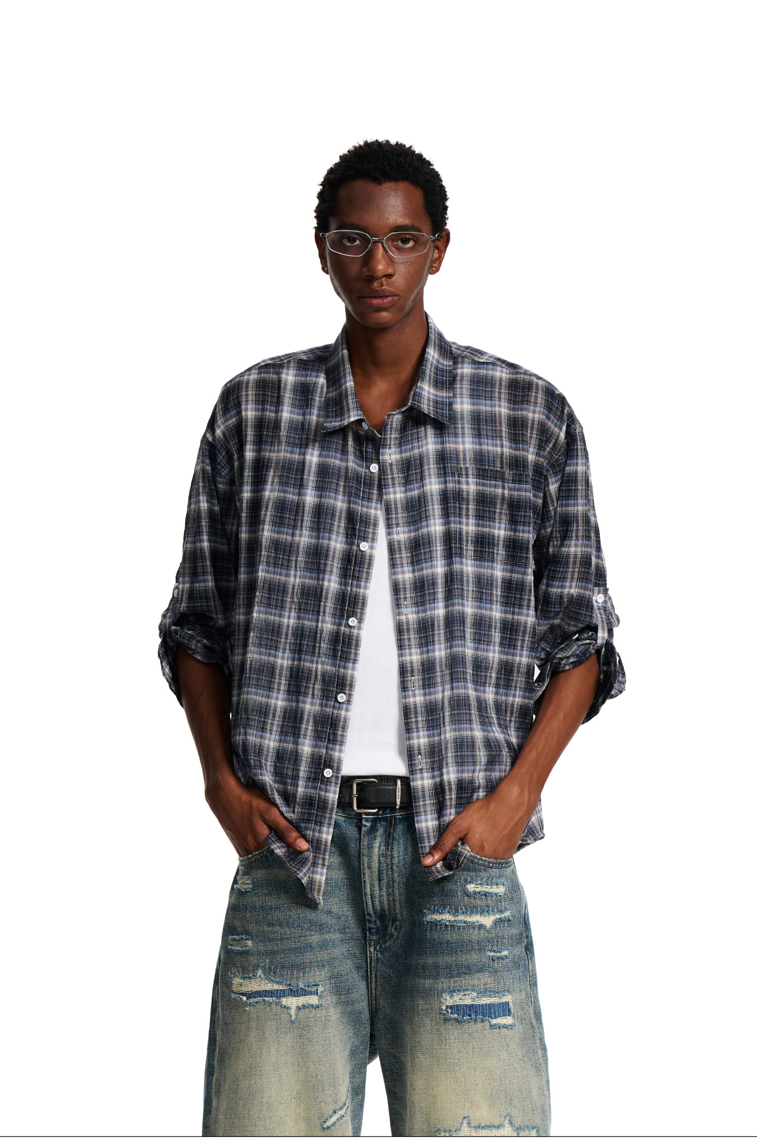 Loopsoon Plaid Drop-Shoulder Shirt