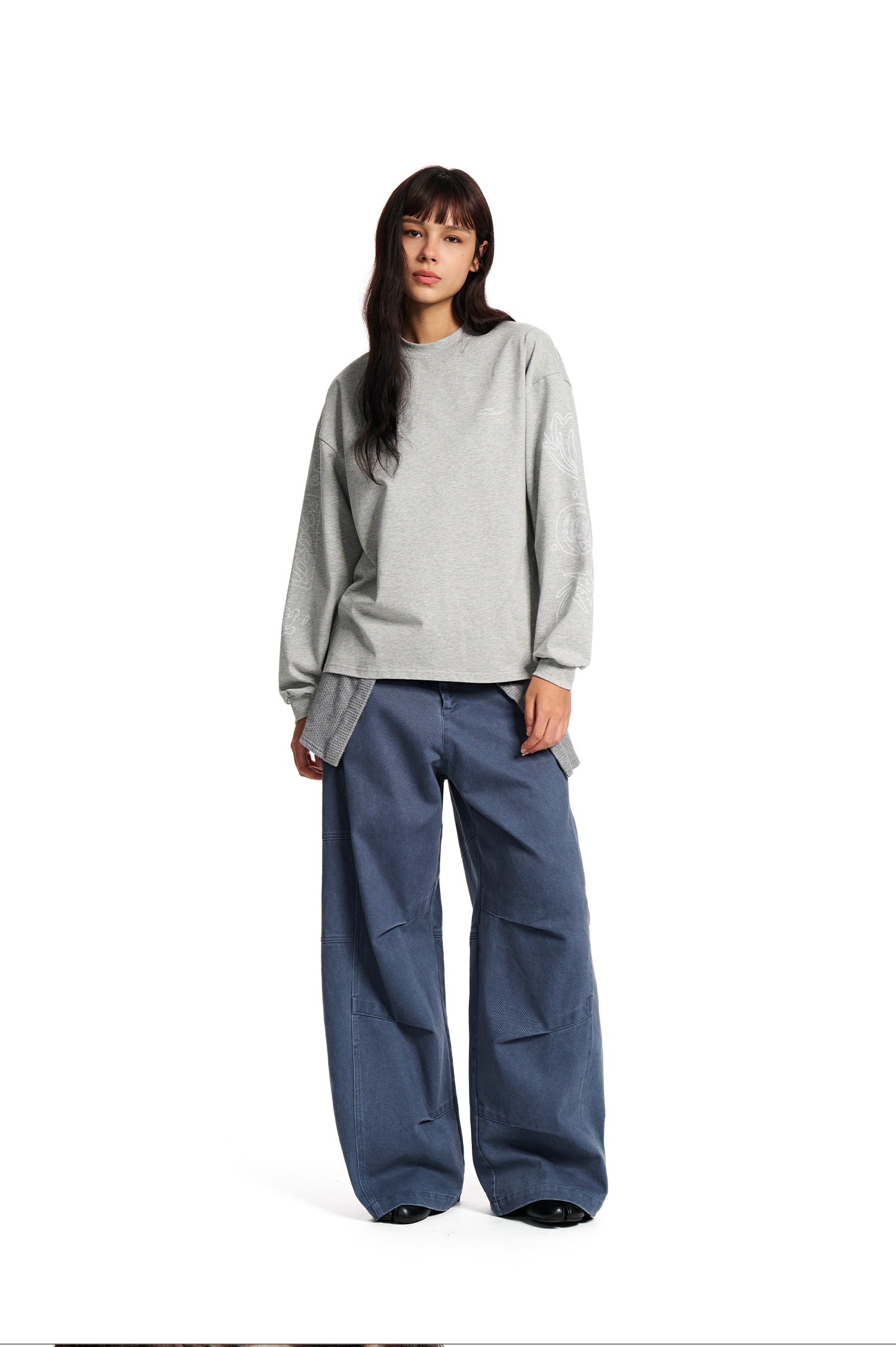 Loopsoon Letter Print Drop-Shoulder Long-Sleeve Tee