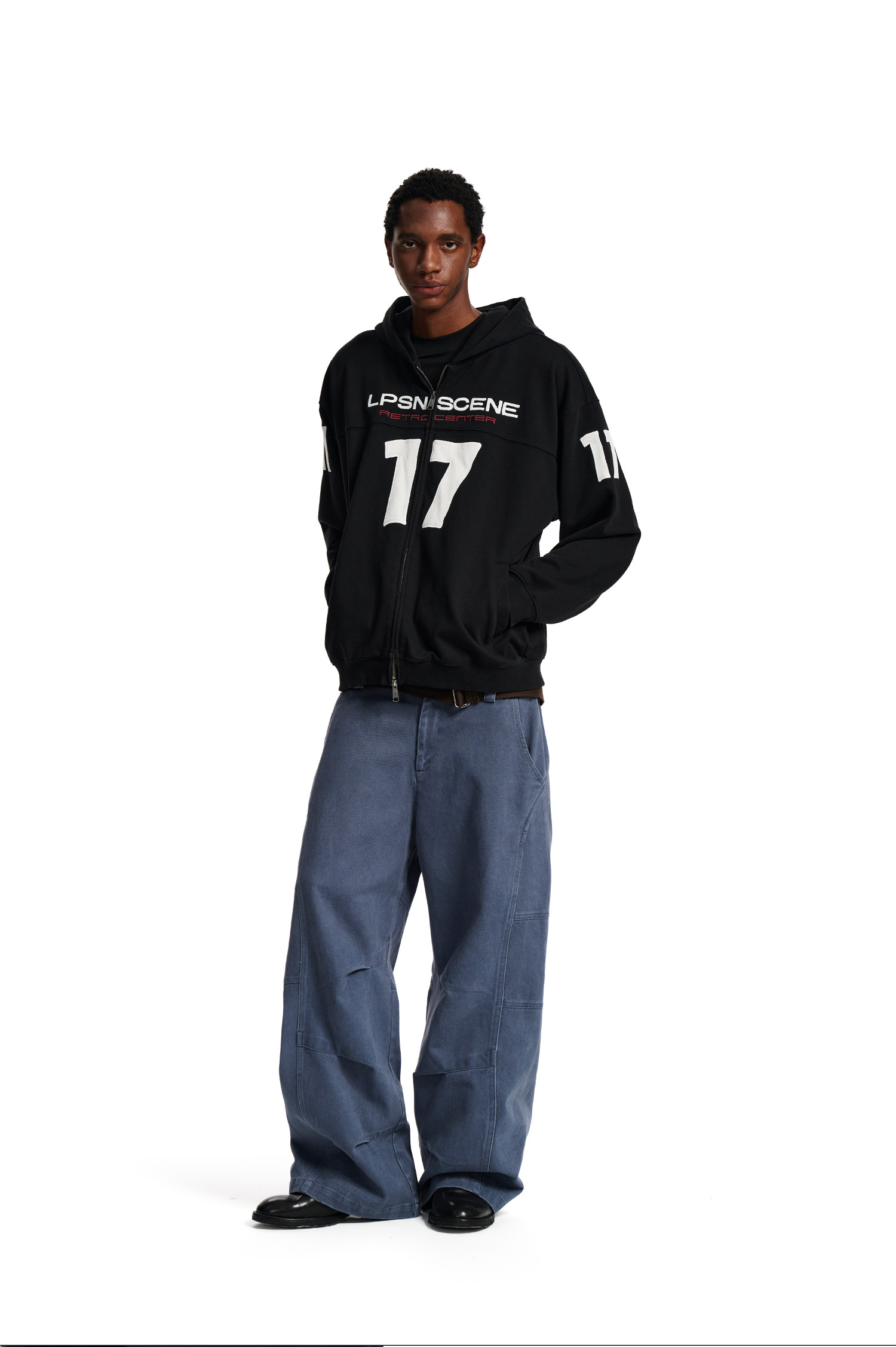 Loopsoon Number Patch Hooded Zip-Up Hoodie