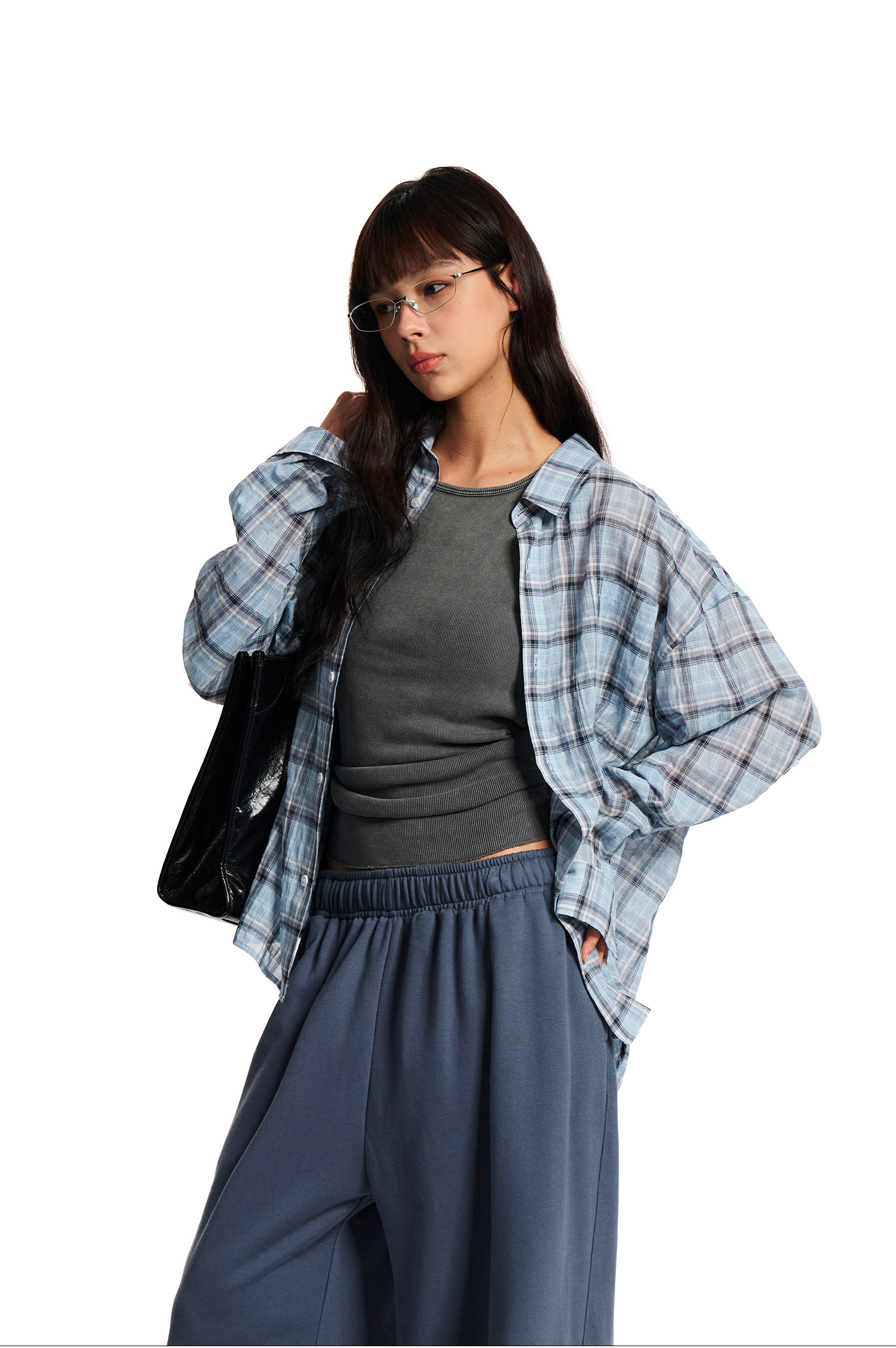 Loopsoon Plaid Drop-Shoulder Shirt