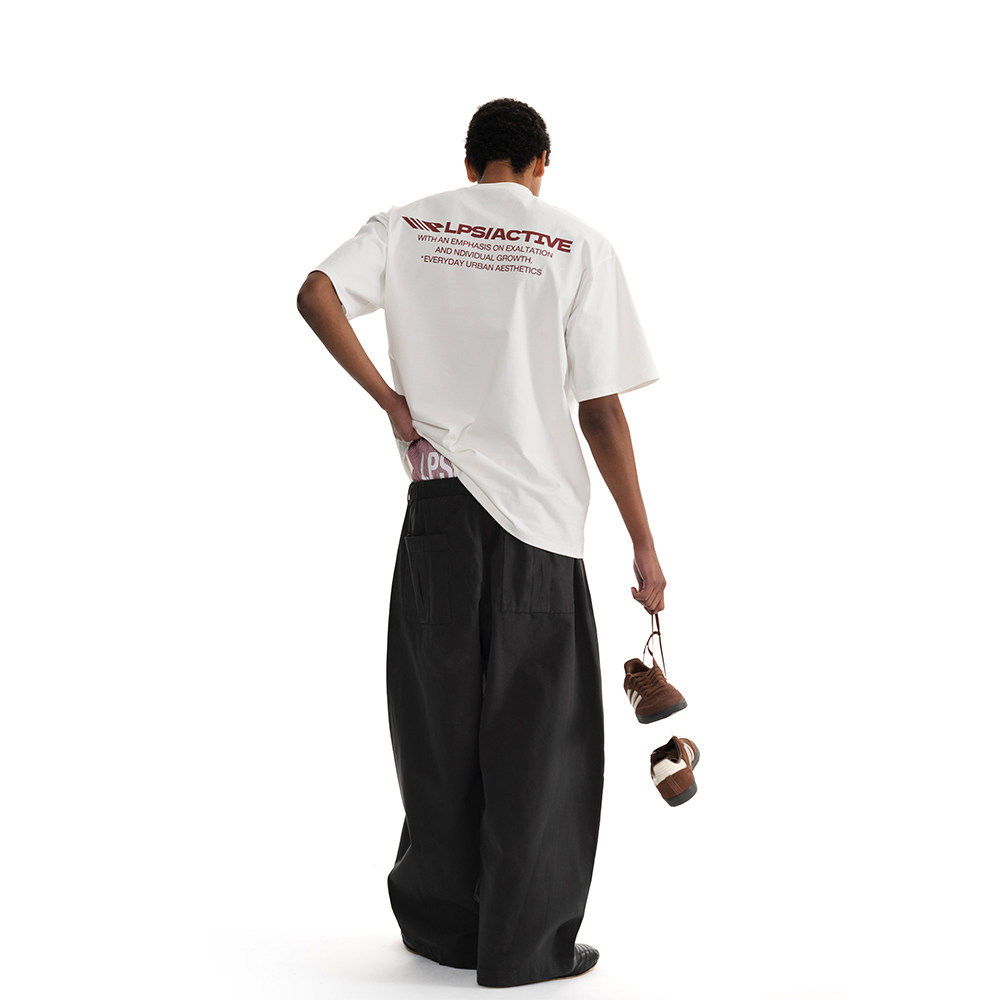 Loopsoon纯棉重磅背后字母印花设计百搭纯棉夏季短袖T恤潮流行