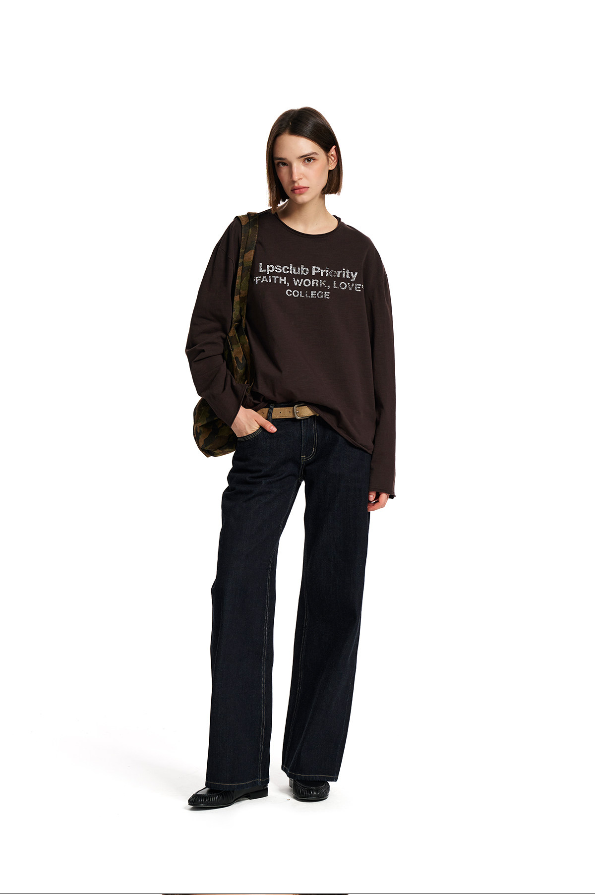 Loopsoon Washed Print Loose Long-Sleeve Tee