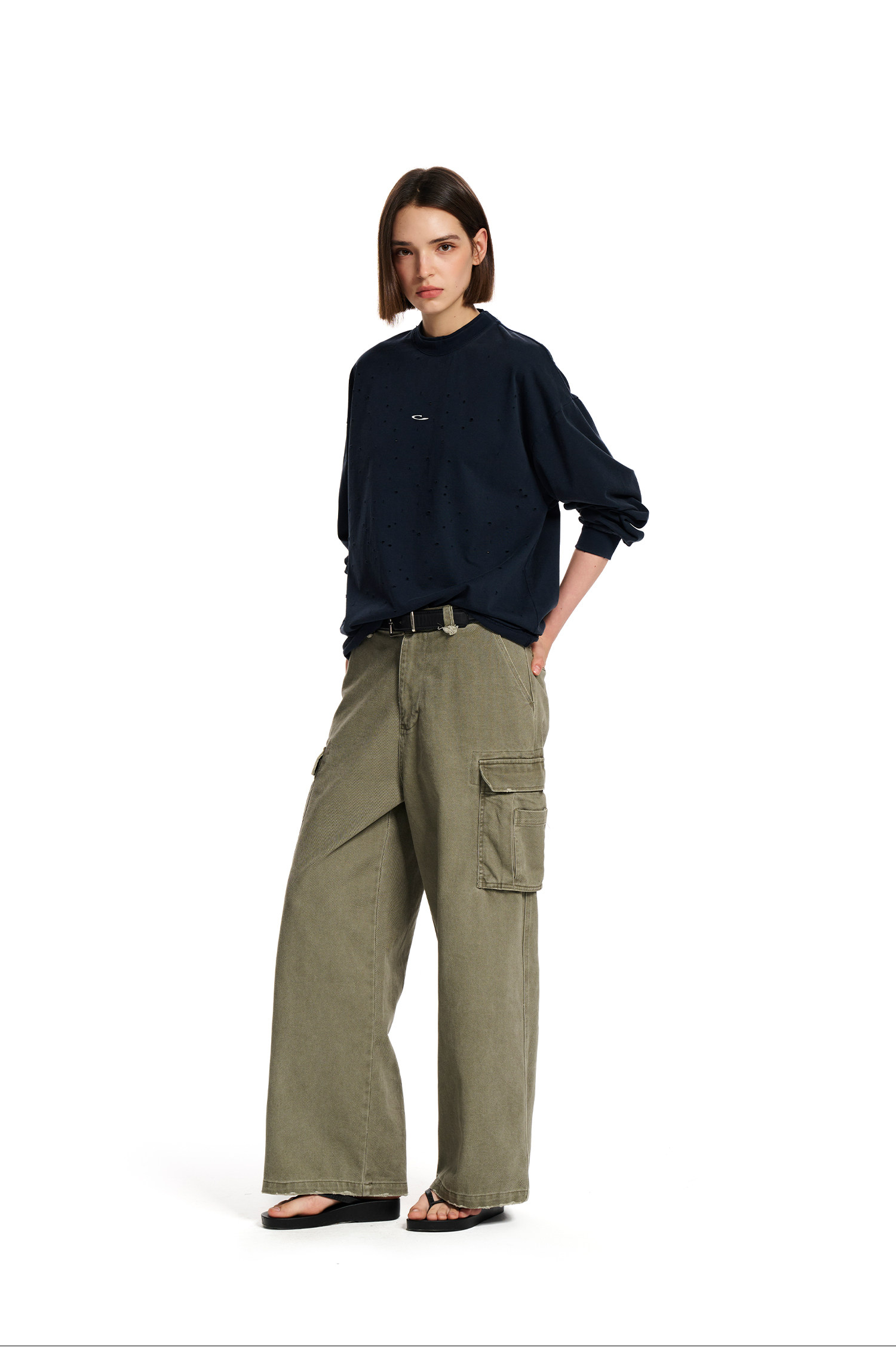 Loopsoon Distressed Loose Long-Sleeve Tee