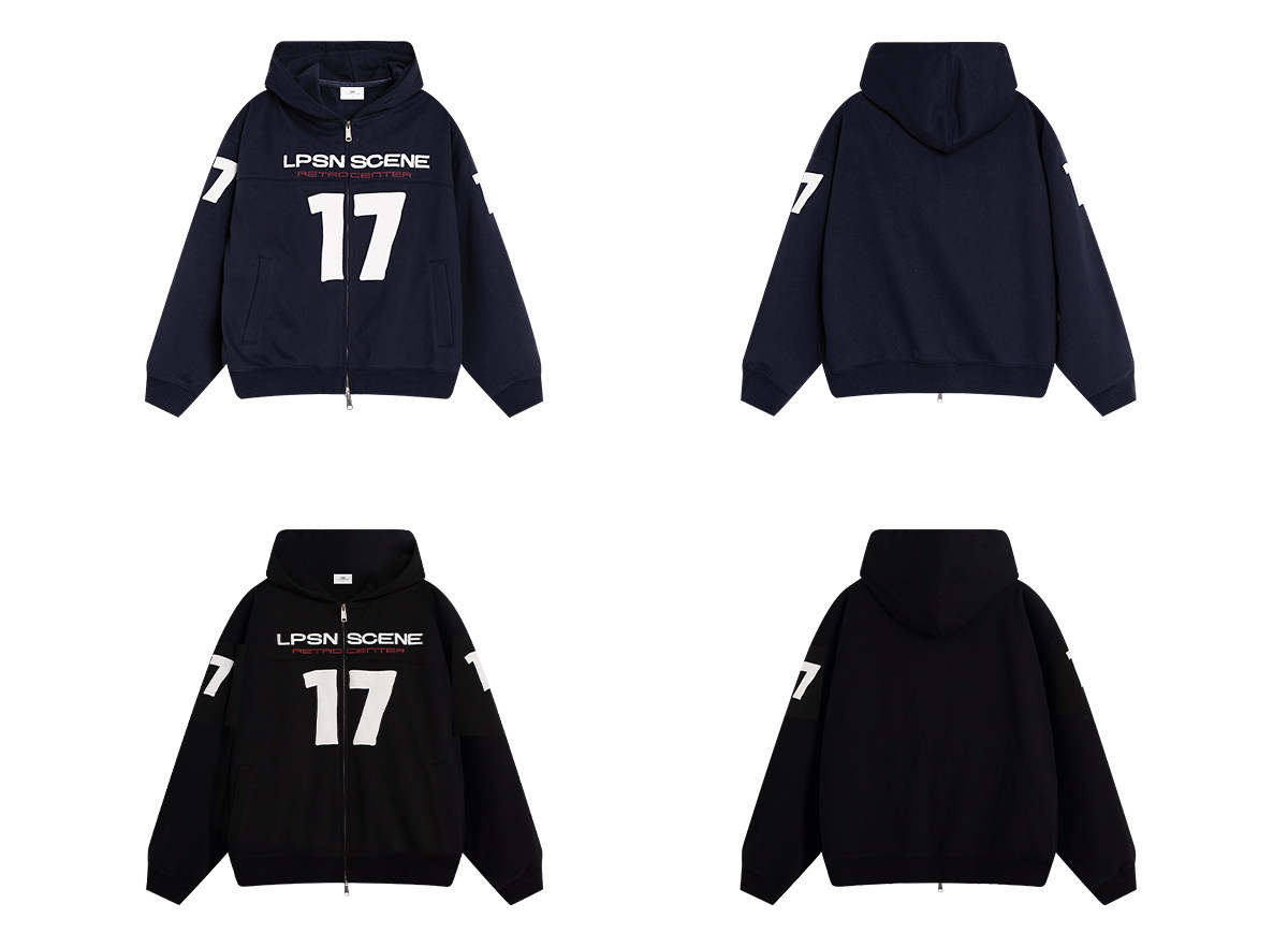 Loopsoon Number Patch Hooded Zip-Up Hoodie
