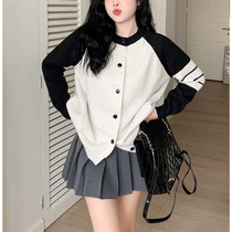 Plus size womens clothing for fat mm age-reducing college style long-sleeved sweater tops in autumn to cover the flesh and look slimming sweater cardigan jacket