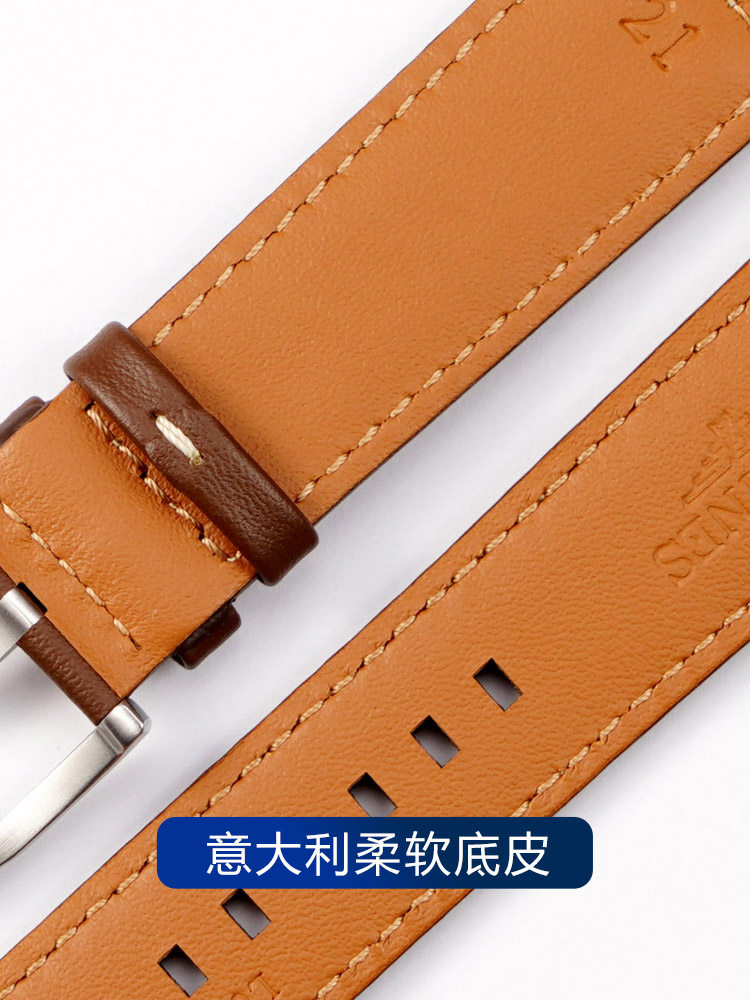 Suitable for Longines Pioneer Series Genuine Leather Watch Strap Original Five-Star Admiral Zulu Time Equestrian Watch Strap for Men