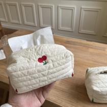 Korean ins style cotton quilted tissue box cute cherry embroidery bedroom living room makeup desktop paper storage bag