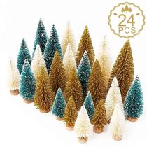 24PCS Artificial Mini Bottle Brush Trees Christmas Village T