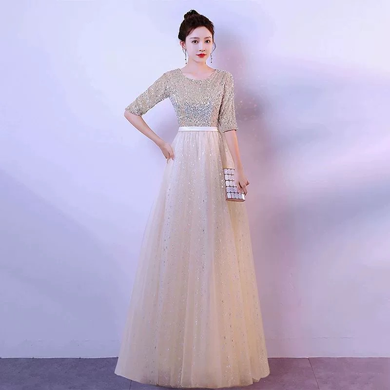  2XL+Nail sequins, starry sky, champagne color, round collar  