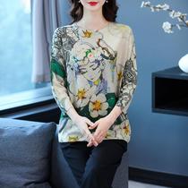 2024 spring clothes for middle-aged and elderly women ice silk round neck pullover middle-aged and elderly mothers clothing womens knitted sweaters