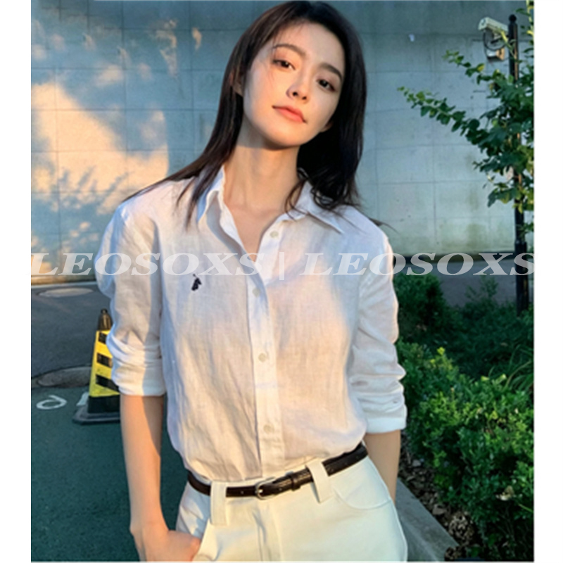 Leosoxs Shop 26Ss Classic Restock! Old Money Style Embroidered Linen Long-Sleeve Shirt
