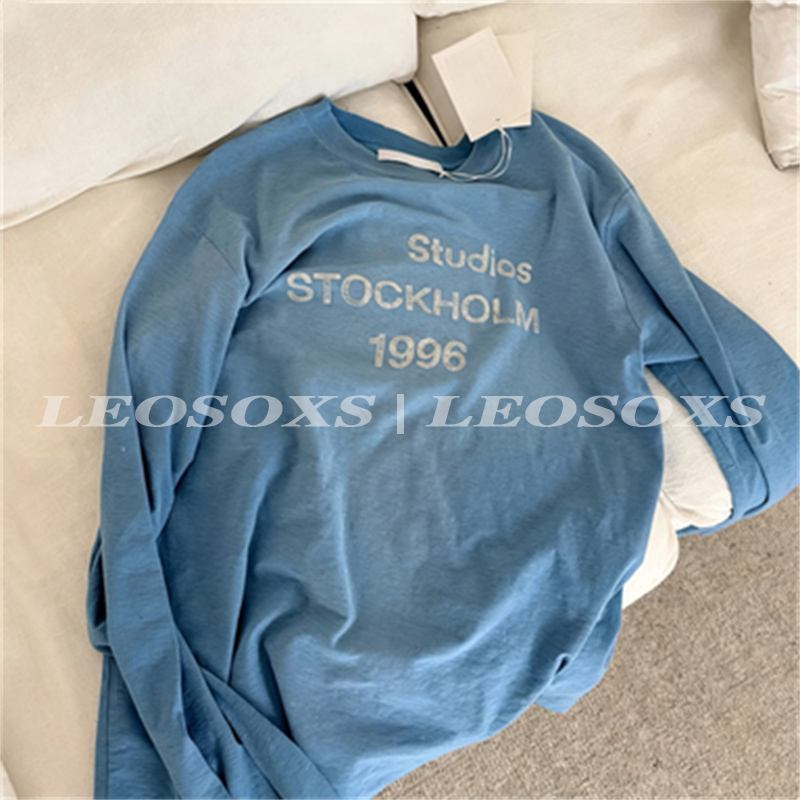 Leosoxs Shop 26Ss New Color Baby Blue! 1996 Washed Vintage Letter Print Cotton Long-Sleeved T-Shirt