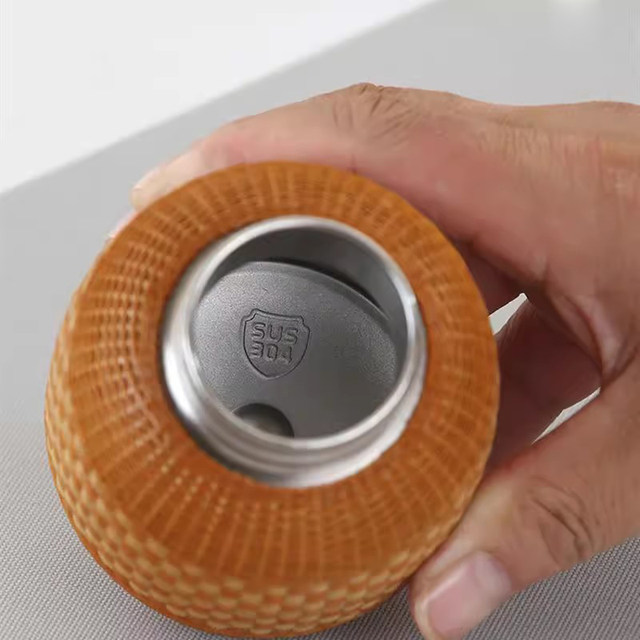 Handmade Bamboo-Woven High-End Stainless Steel Portable Travel Cup for Women, Thermos Cup, Water Cup, Small Tea Cup, Vintage Style